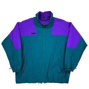 Vintage 90s Columbia Sportswear Green & Purple Fleece Lined Jacket Size XL
